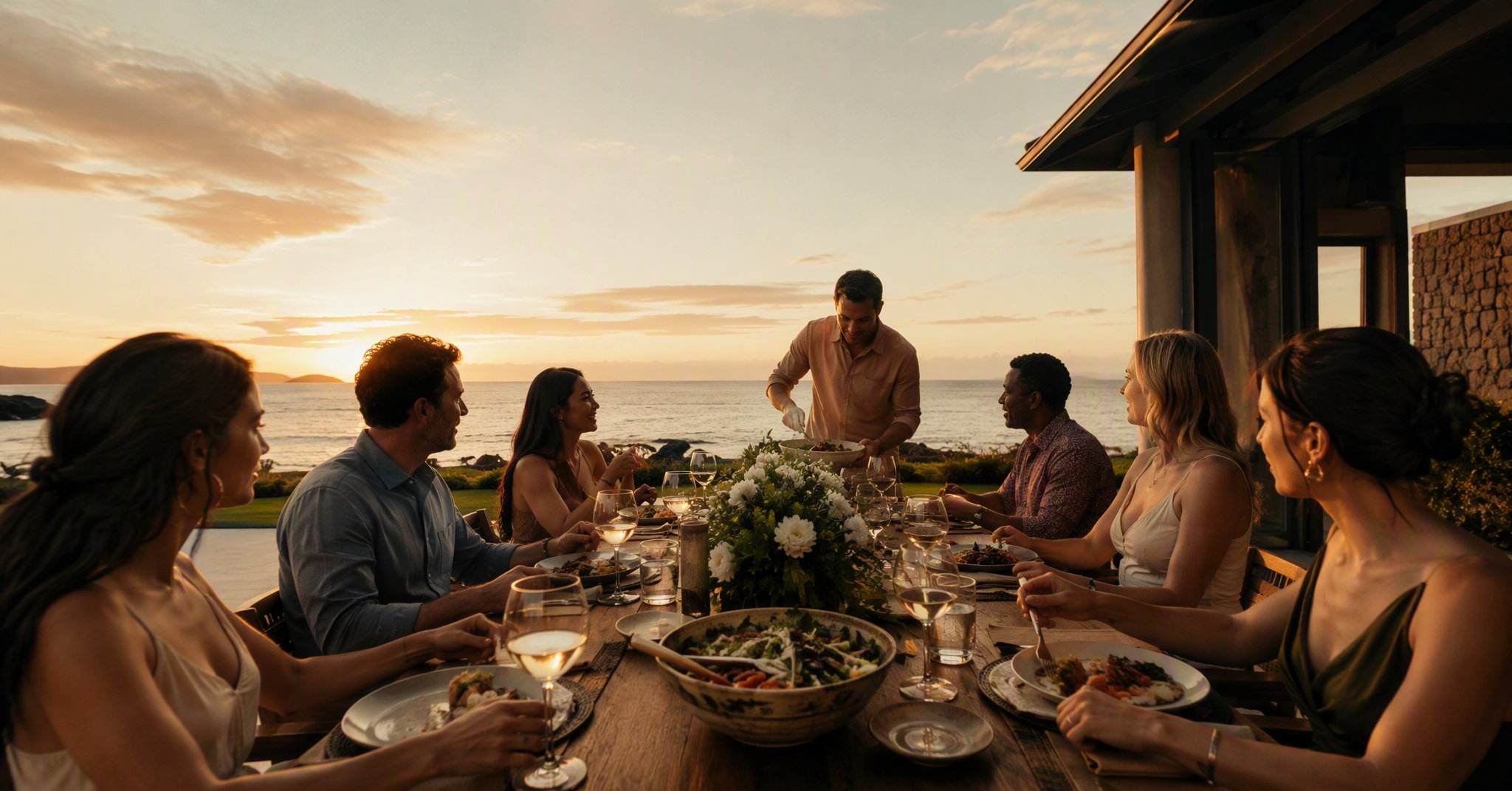 Sunset villa dinner our chef prepared for a family gathering on a private Wailea terrace